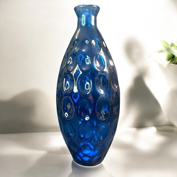 Vtg Vidrios San Miguel VASE Colbalt Blue Thumbprint 100% Recycled Glass 12”Spain - Picture 2 of 8